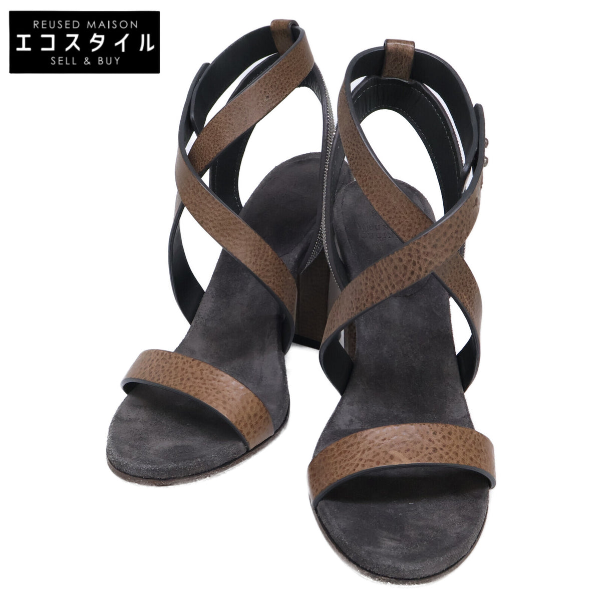 BRUNELLO CUCINELLI ブルネロクチネリ 【美品】モニーレ装飾 クロスストラップ ヒールサンダル シューズ