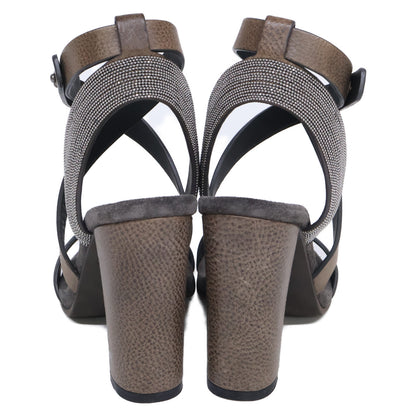 BRUNELLO CUCINELLI ブルネロクチネリ 【美品】モニーレ装飾 クロスストラップ ヒールサンダル シューズ