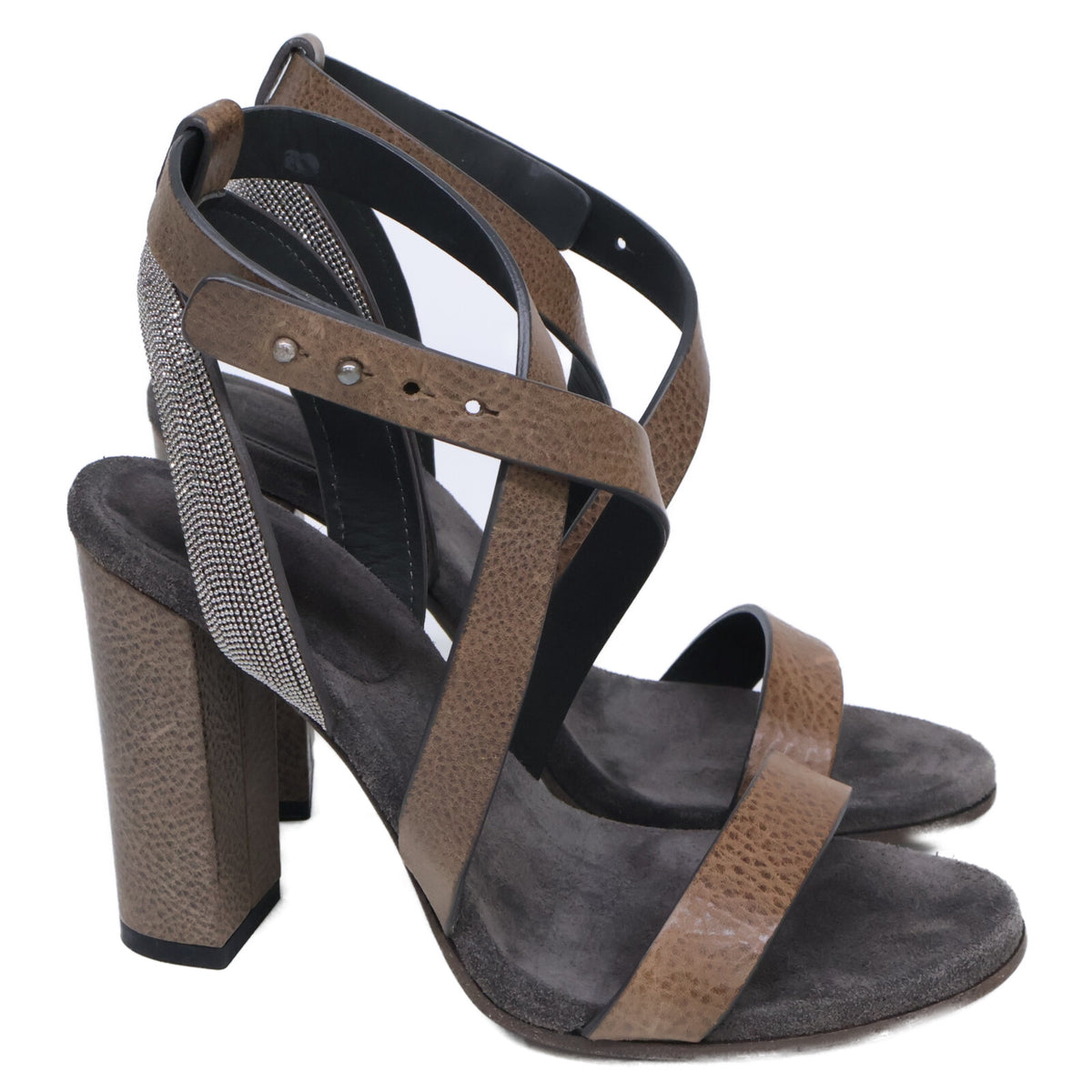 BRUNELLO CUCINELLI ブルネロクチネリ 【美品】モニーレ装飾 クロスストラップ ヒールサンダル シューズ