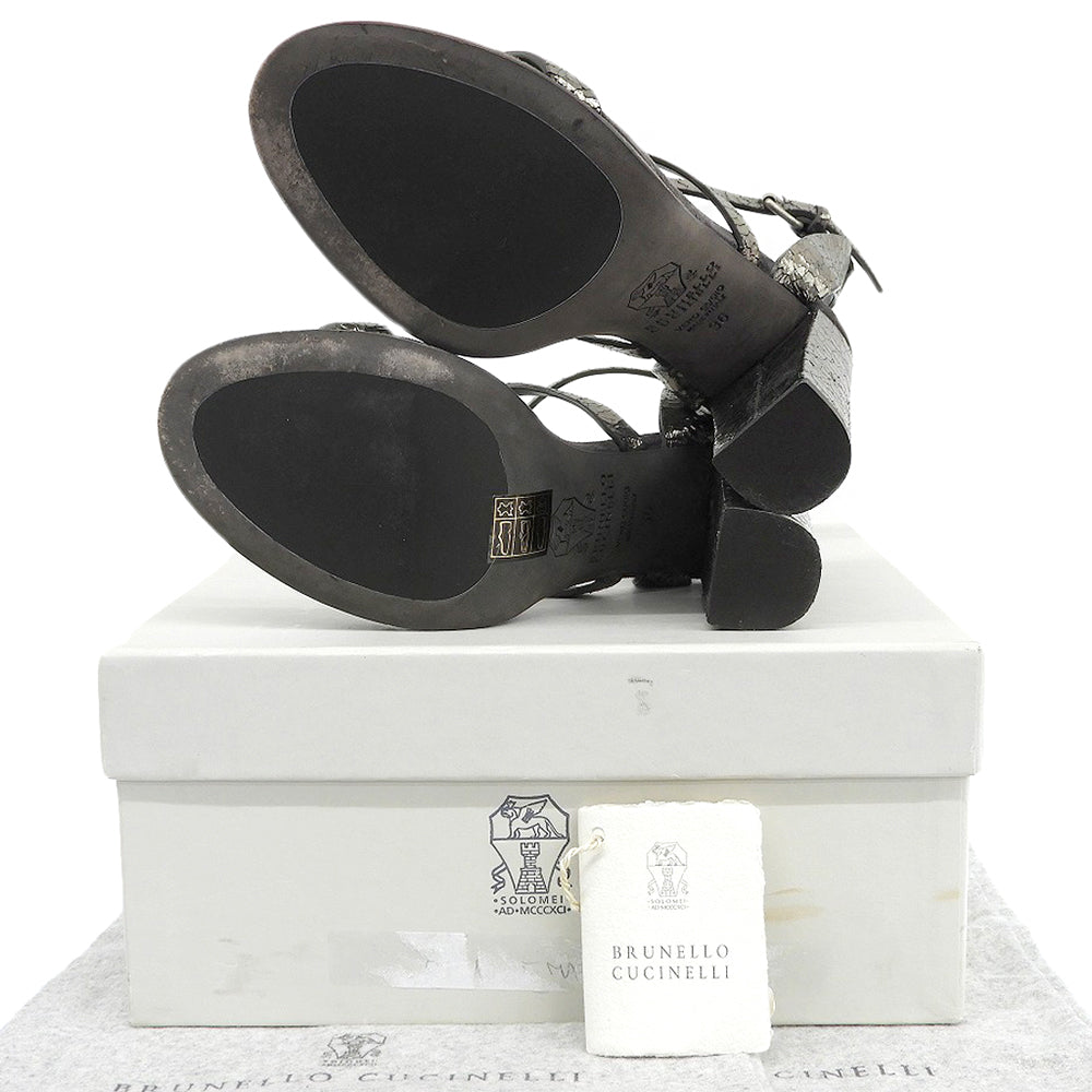 BRUNELLO CUCINELLI ブルネロクチネリ クラック加工 ストラップ サンダル シューズ レディース グレー 36 シューズ