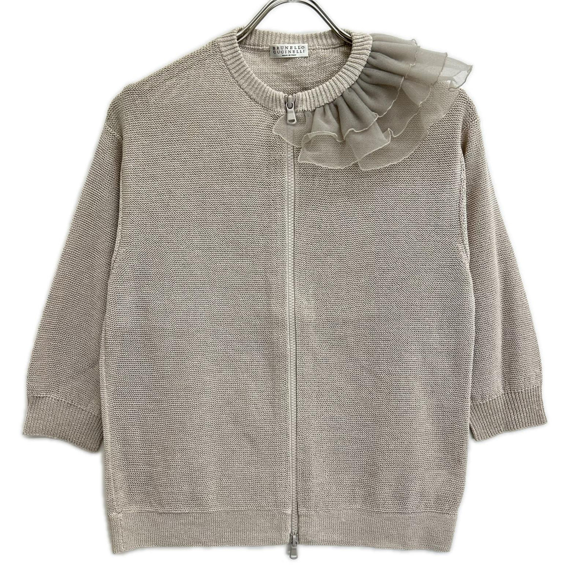 BRUNELLO CUCINELLI ブルネロクチネリ DW5223355 レースフリル付 ジップ ニットジャケット トップス