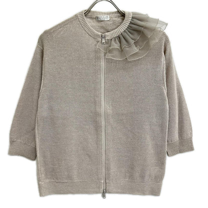 BRUNELLO CUCINELLI ブルネロクチネリ DW5223355 レースフリル付 ジップ ニットジャケット トップス