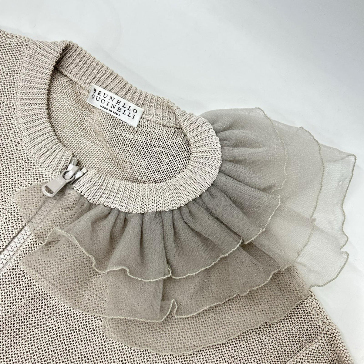 BRUNELLO CUCINELLI ブルネロクチネリ DW5223355 レースフリル付 ジップ ニットジャケット トップス