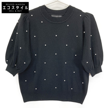 TSURU BY MARIKO OIKAWA Black KN-2242240 Pearl-Knit Puff-Sleeve Top