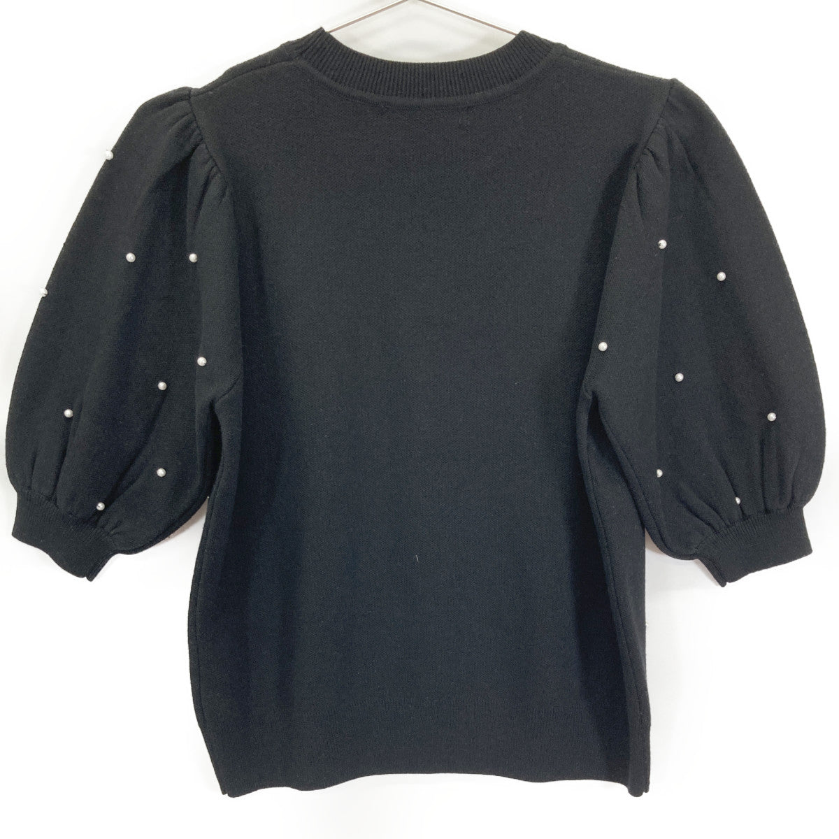 TSURU BY MARIKO OIKAWA Black KN-2242240 Pearl-Knit Puff-Sleeve Top
