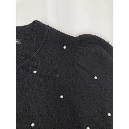 TSURU BY MARIKO OIKAWA Black KN-2242240 Pearl-Knit Puff-Sleeve Top