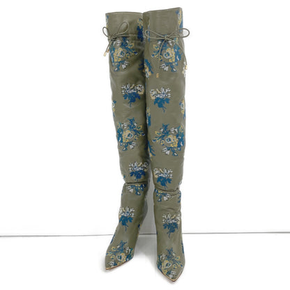 像新的一样 Lila 90 褶皱和刺绣 20AW 及膝靴 鞋子 7M 女式