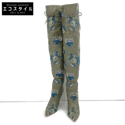 像新的一样 Lila 90 褶皱和刺绣 20AW 及膝靴 鞋子 7M 女式