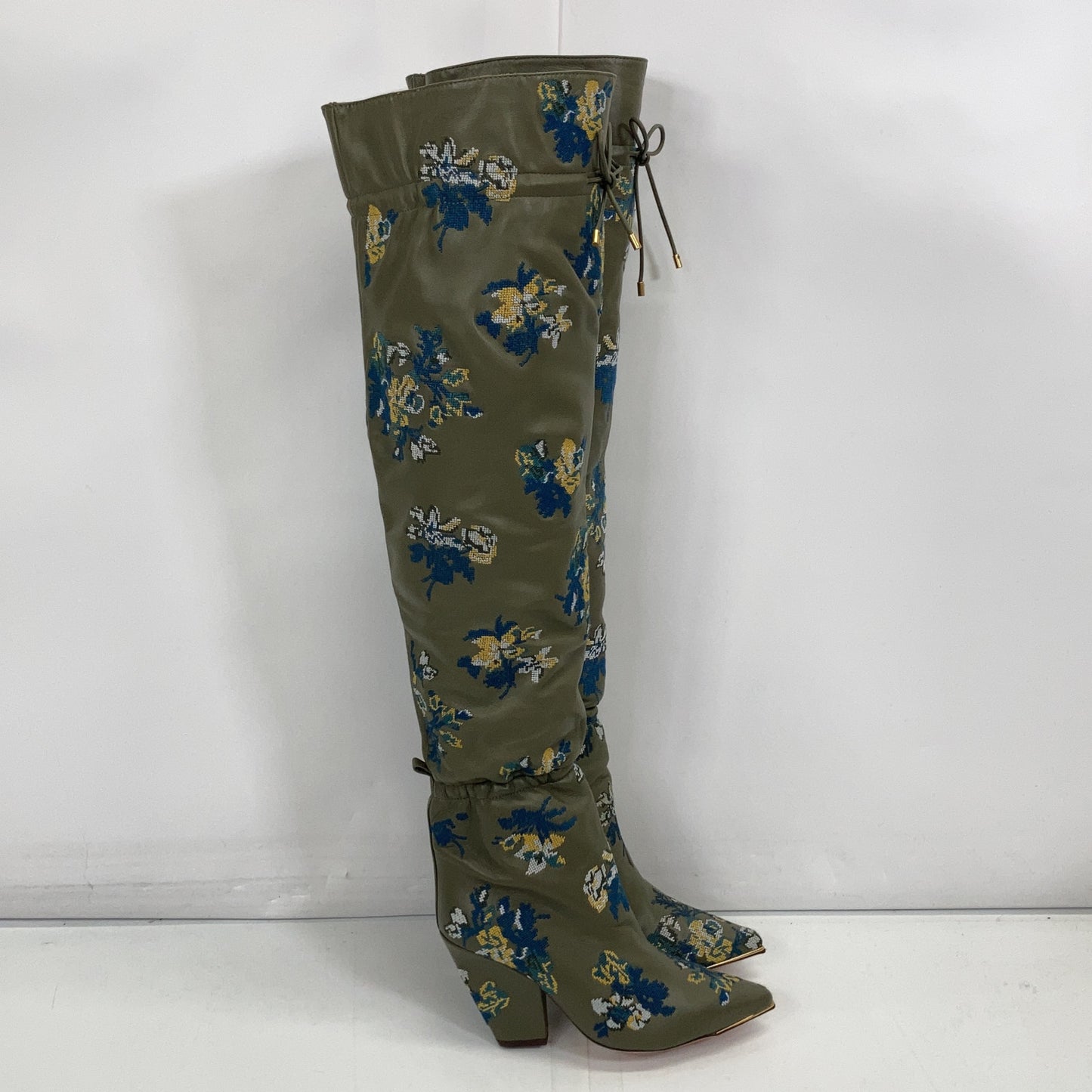 像新的一样 Lila 90 褶皱和刺绣 20AW 及膝靴 鞋子 7M 女式