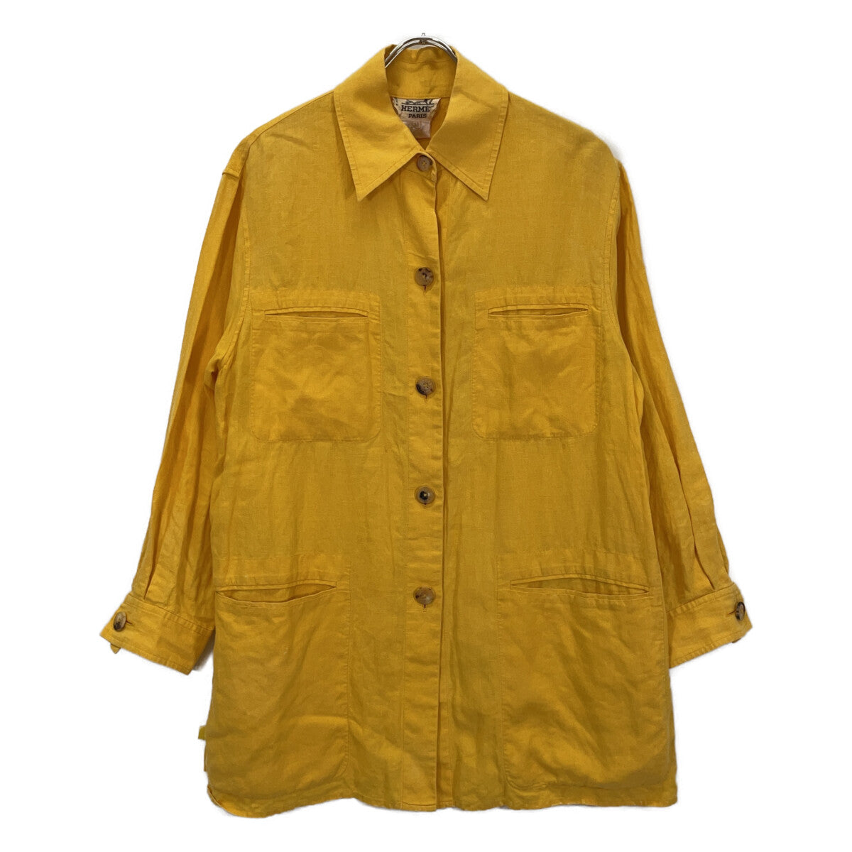 HERMES Mustard Linen Coverall Shirt Top