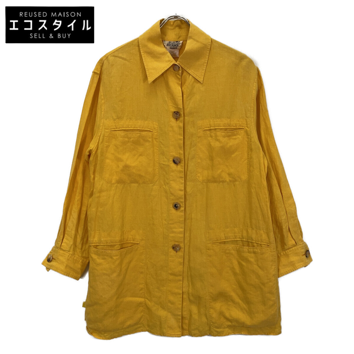 HERMES Mustard Linen Coverall Shirt Top