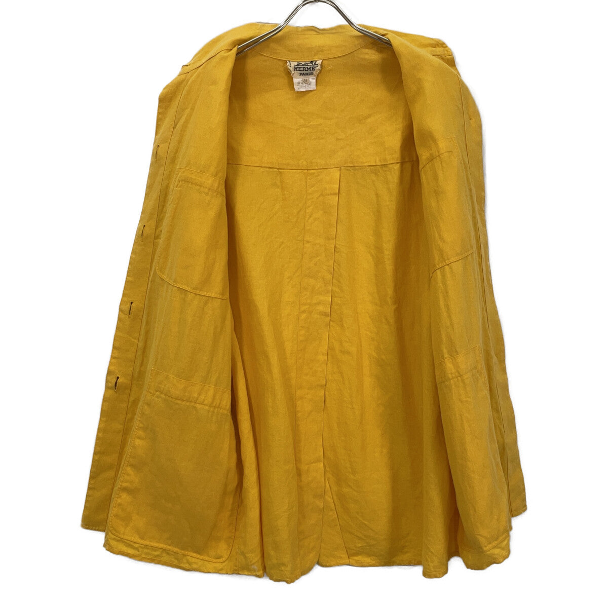 HERMES Mustard Linen Coverall Shirt Top