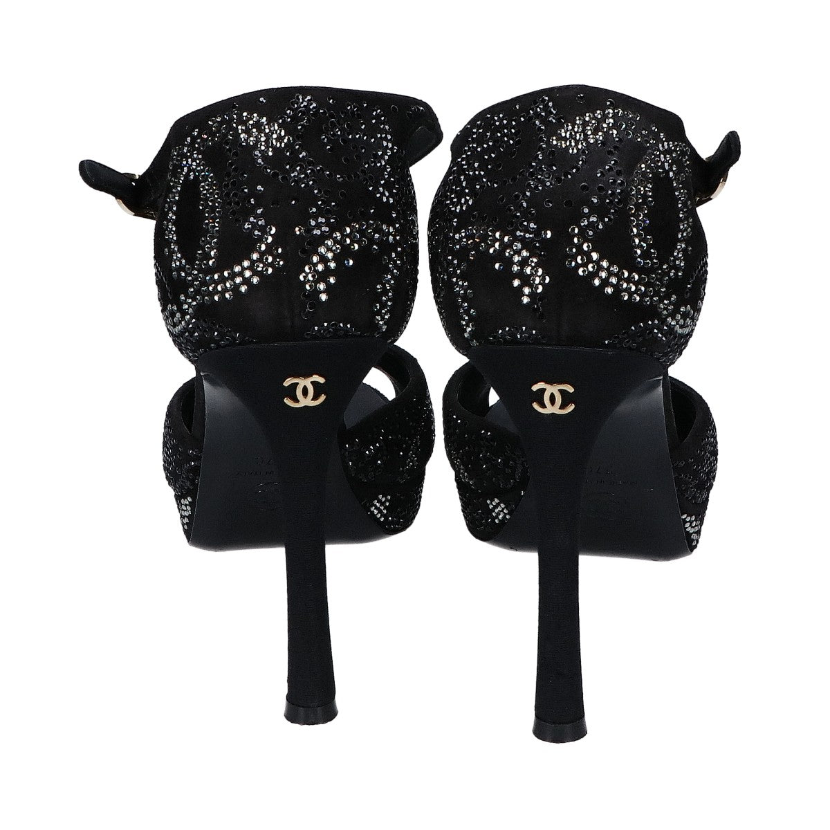 CHANEL シャネル 【美品】スエードレザー ココマークラインストーン ヒールサンダル シューズ