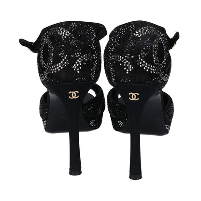 CHANEL シャネル 【美品】スエードレザー ココマークラインストーン ヒールサンダル シューズ