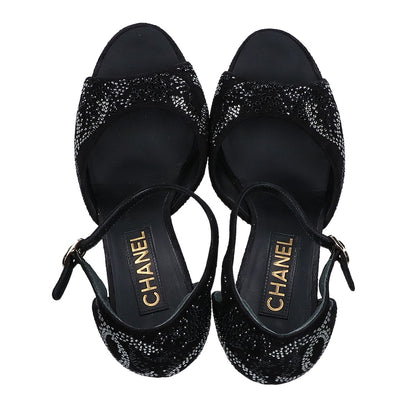 CHANEL シャネル 【美品】スエードレザー ココマークラインストーン ヒールサンダル シューズ