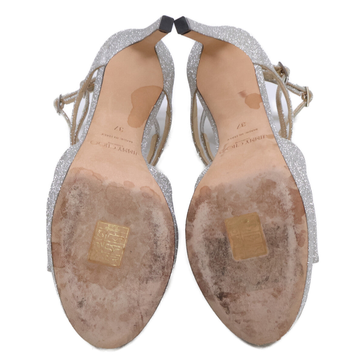 JIMMY CHOO 【Beautiful Condition】LANCER Glitter Ankle Strap Sandals Shoes