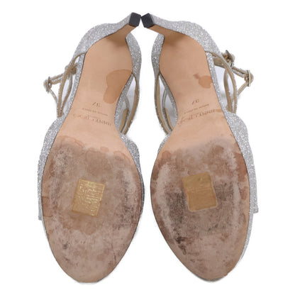 JIMMY CHOO 【Beautiful Condition】LANCER Glitter Ankle Strap Sandals Shoes