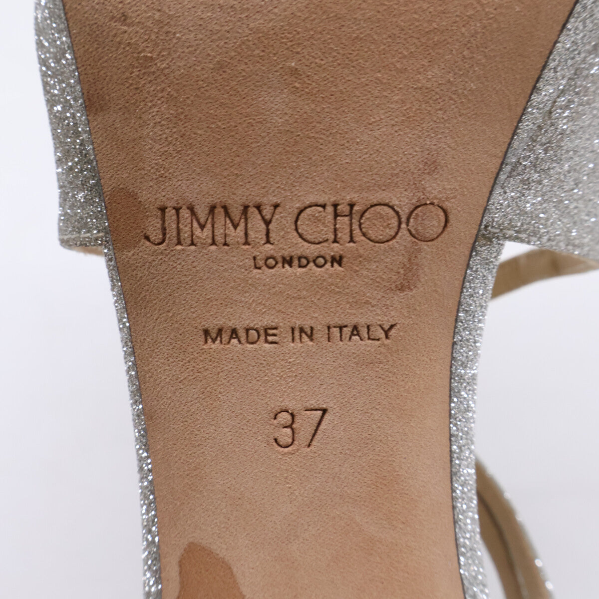 JIMMY CHOO 【Beautiful Condition】LANCER Glitter Ankle Strap Sandals Shoes