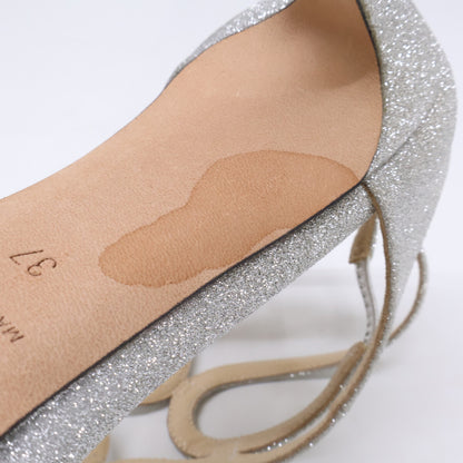 JIMMY CHOO 【Beautiful Condition】LANCER Glitter Ankle Strap Sandals Shoes