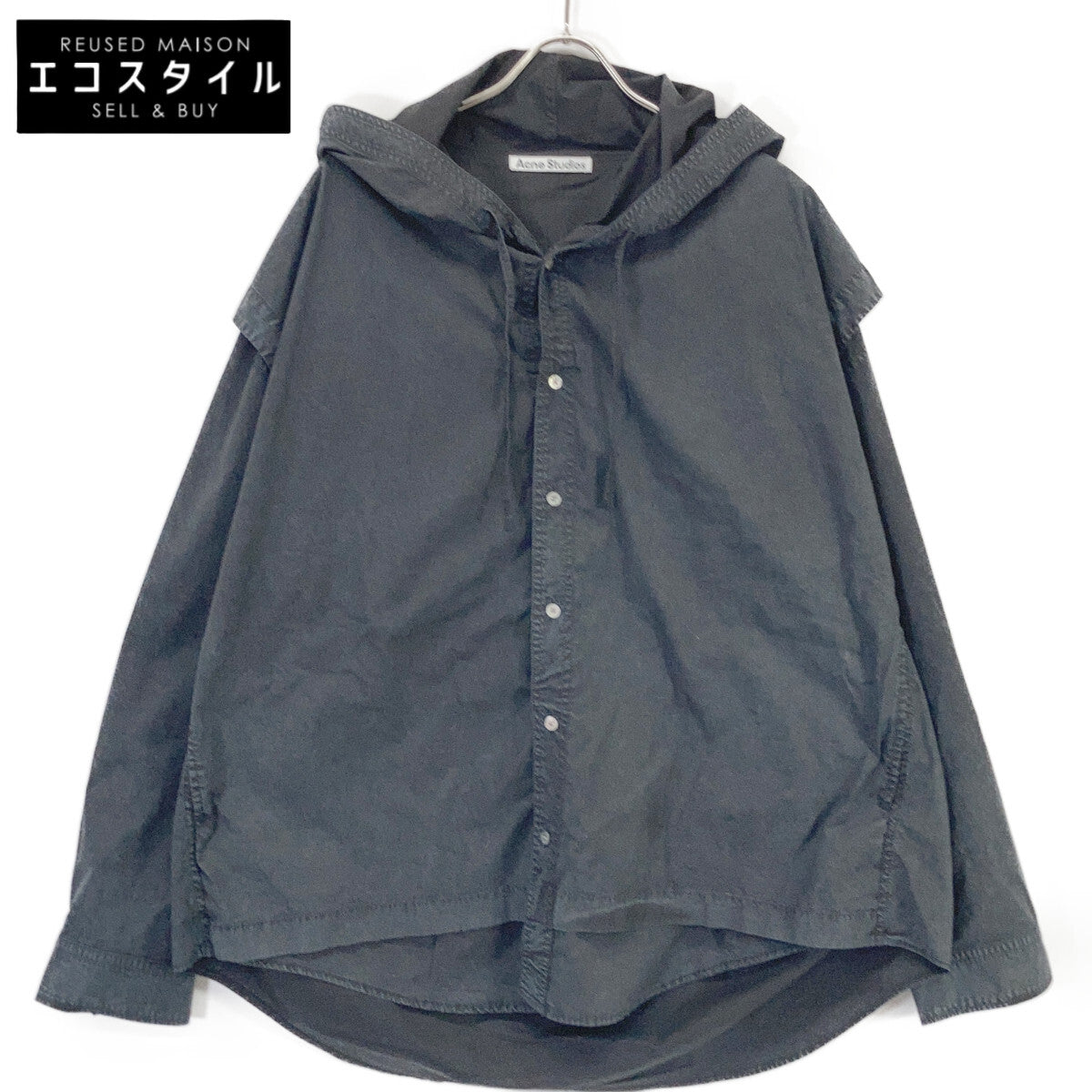 ACNE STUDIOS Black FN-MN-SHIR000861 Garment-Dyed Hoodie Shirt Top