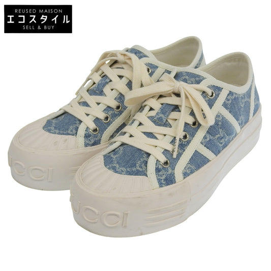 GUCCI グッチ デニム ライト チャンキースニーカー シューズ レディース ブルー オフホワイト 36 1/2 831825 シューズ