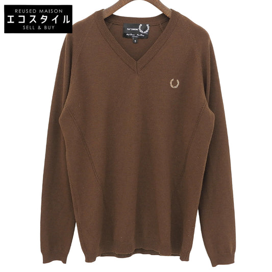 ×FRED PERRY Like-New V-Neck High-Gauge Knit Top Men's Brown S Tops S Men's