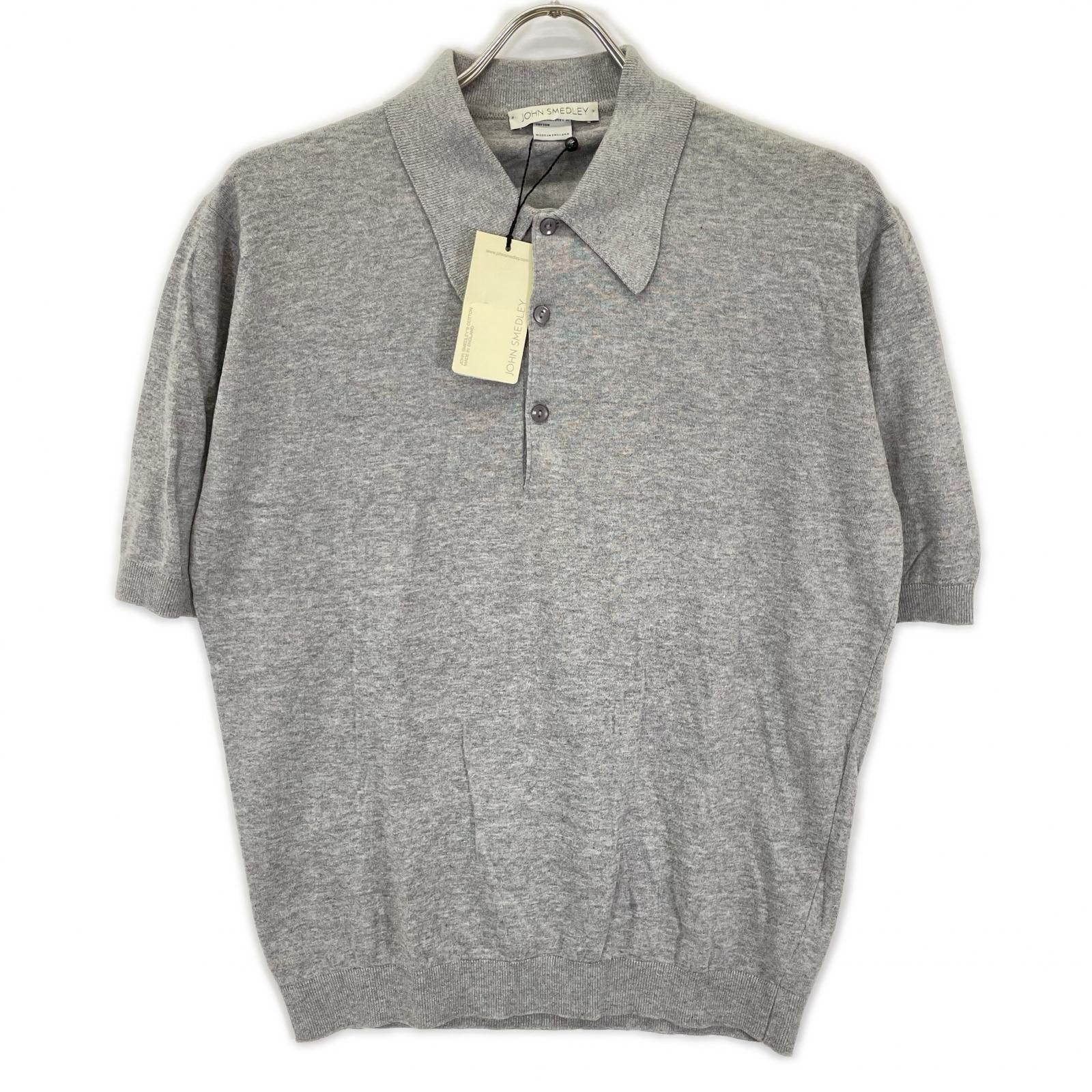 JOHN SMEDLEY ジョンスメドレー ライトグレー コットン 半袖ニットポロシャツ トップス