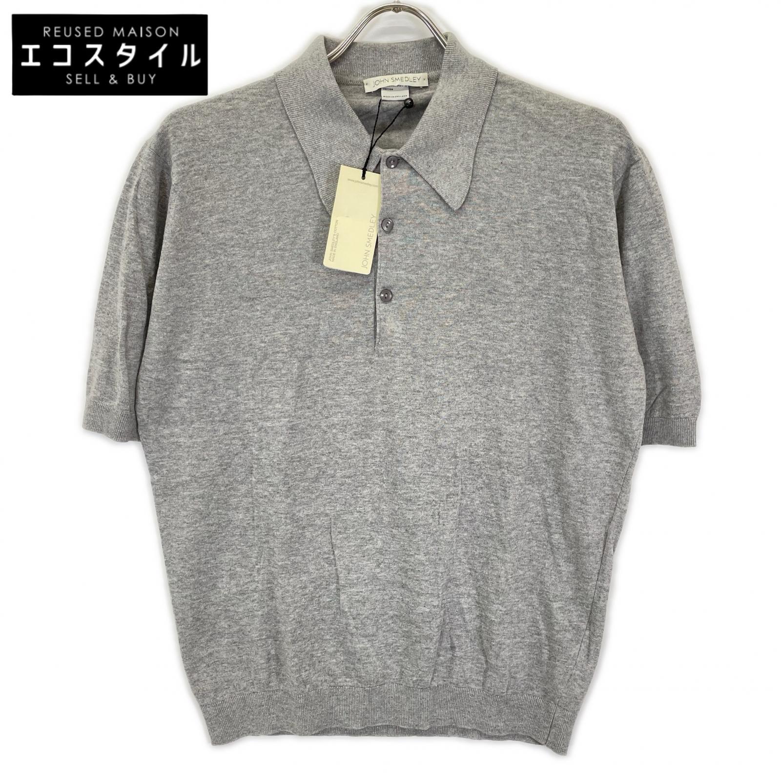 JOHN SMEDLEY ジョンスメドレー ライトグレー コットン 半袖ニットポロシャツ トップス