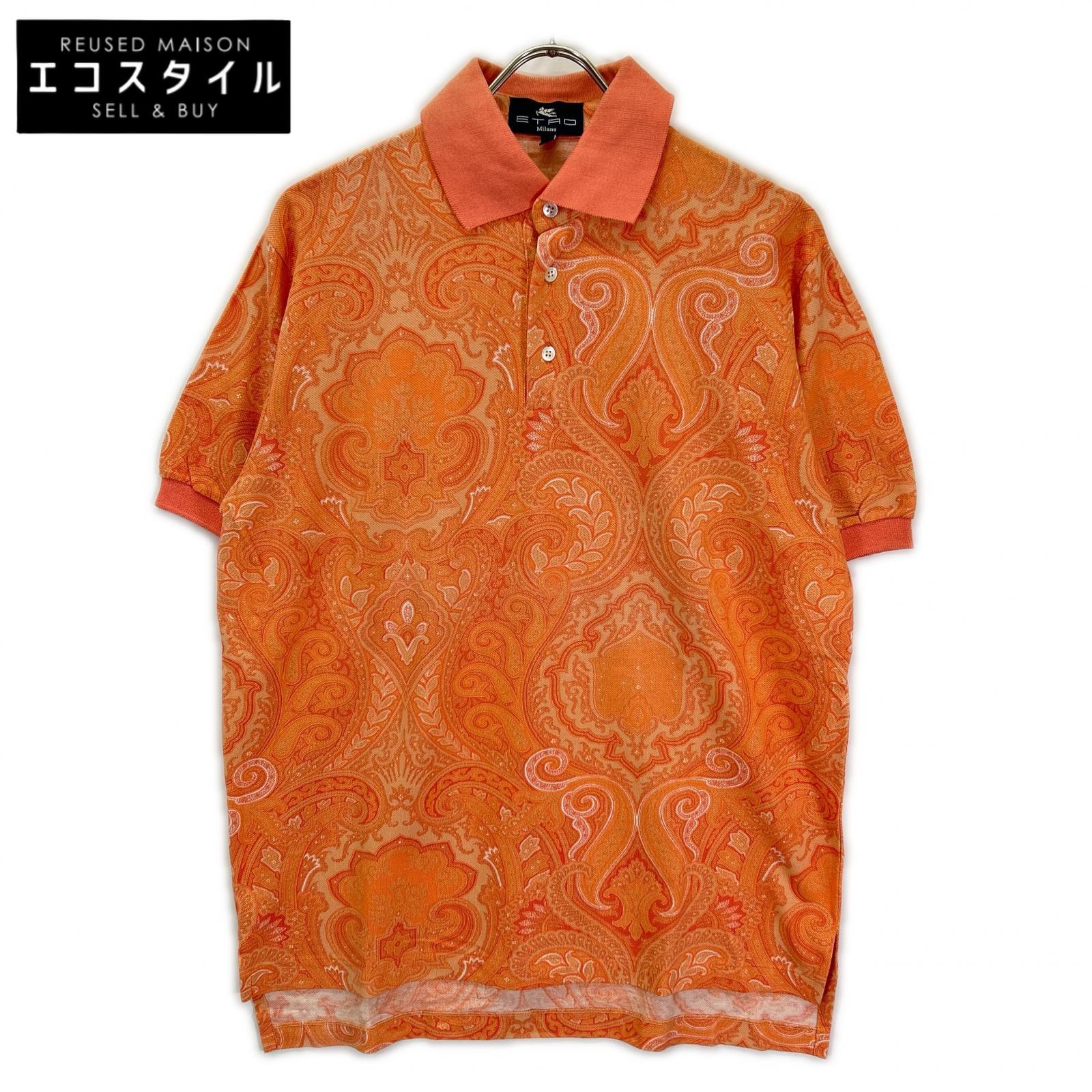 ETRO エトロ サーモンピンク コットン ペイズリー柄 半袖ポロシャツ トップス