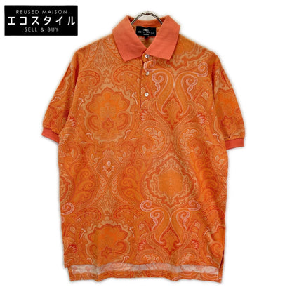 ETRO エトロ サーモンピンク コットン ペイズリー柄 半袖ポロシャツ トップス