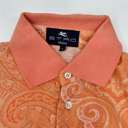 ETRO エトロ サーモンピンク コットン ペイズリー柄 半袖ポロシャツ トップス