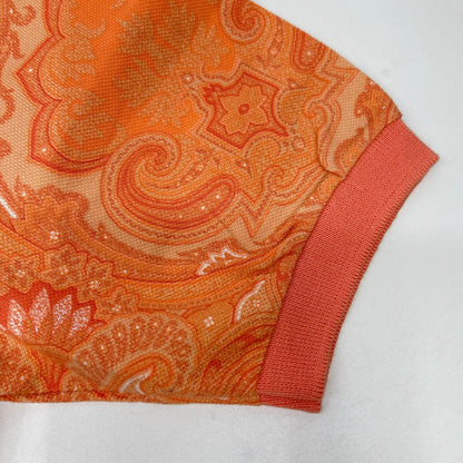ETRO エトロ サーモンピンク コットン ペイズリー柄 半袖ポロシャツ トップス
