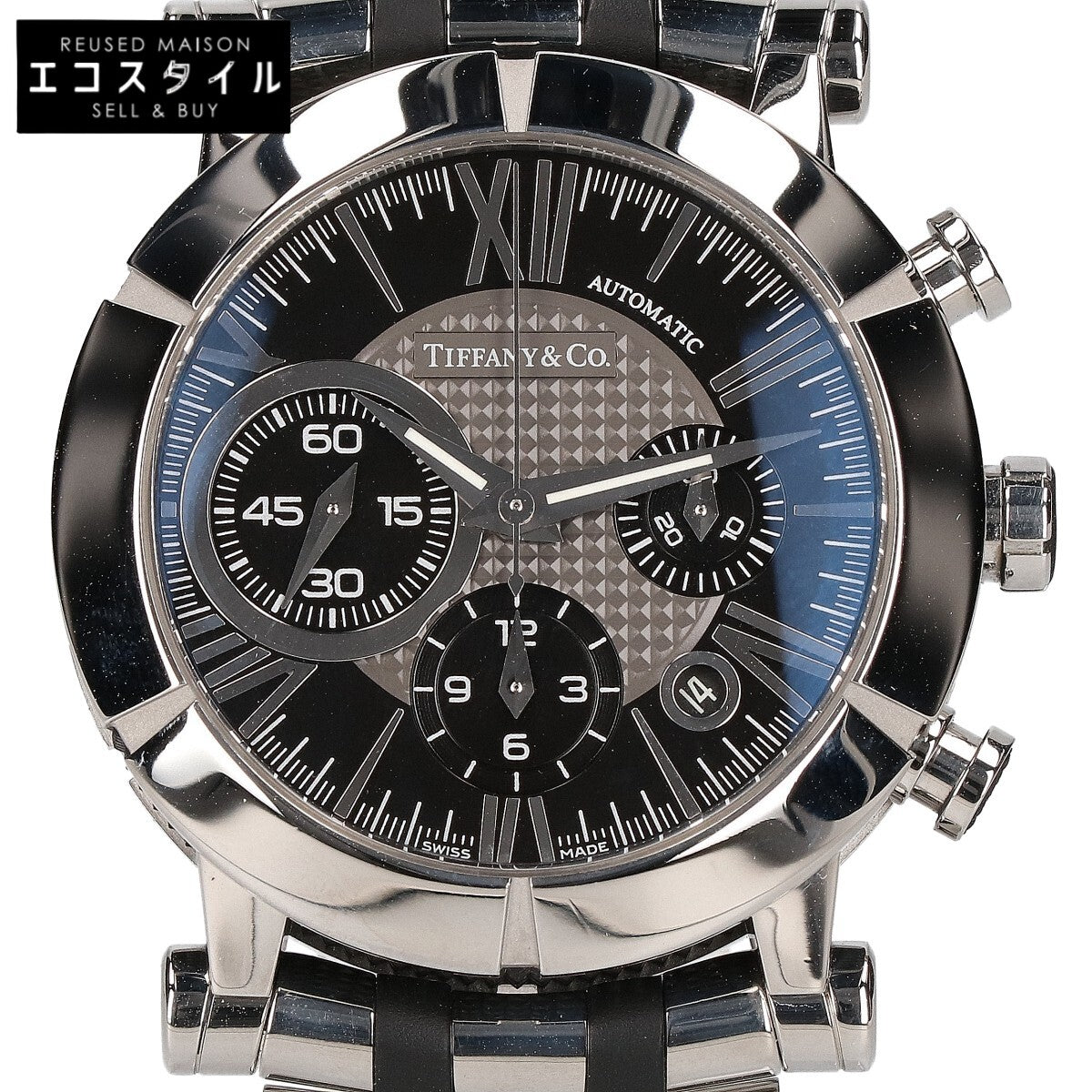 TIFFANY&Co. ティファニー 新品仕上げ済み Z1000.82.12A10A00A アトラスジェント クロノグラフ デイト シースルーバック SS ラバー 自動巻き 腕時計