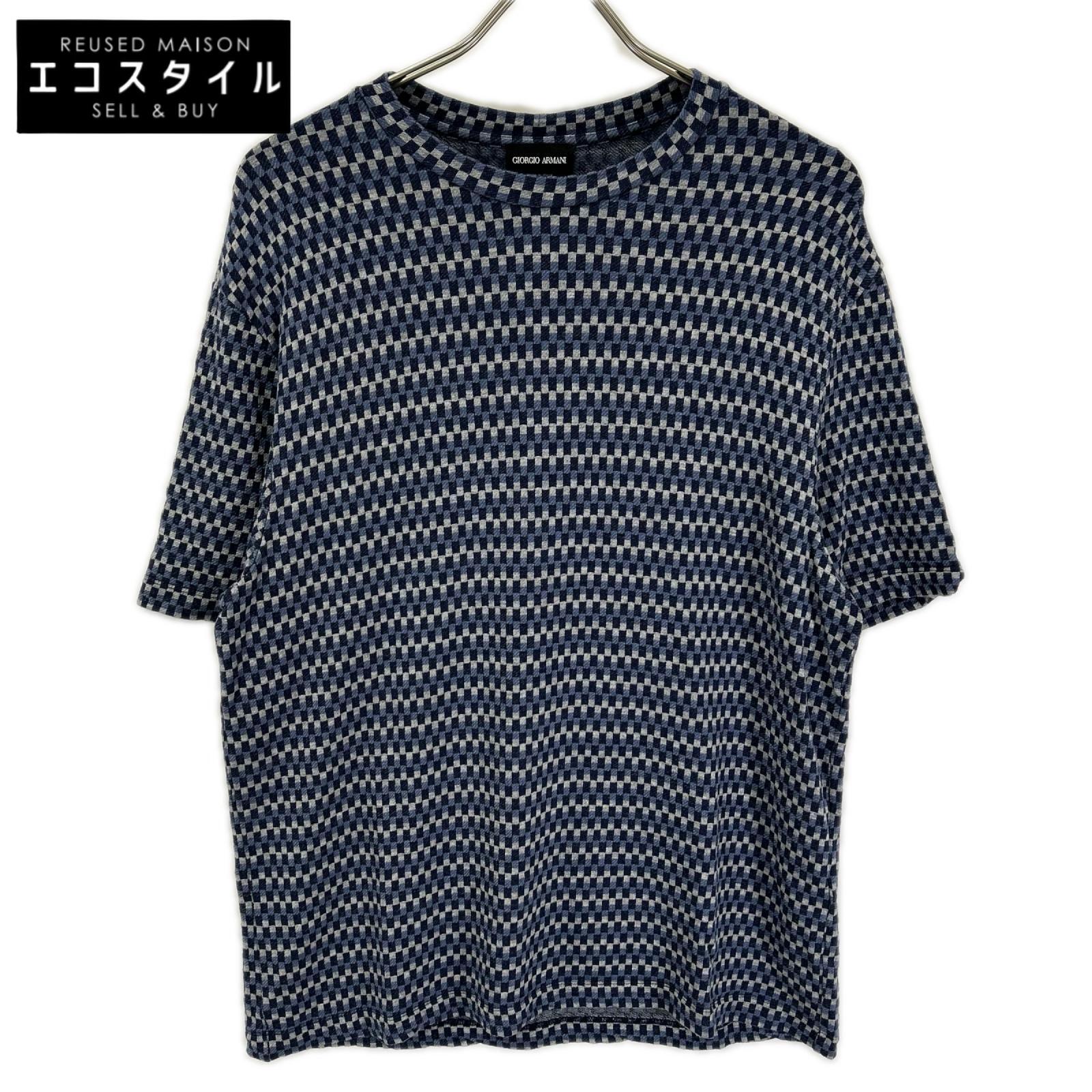 GIORGIOARMANI ジョルジオアルマーニ GM000242 ネイビー 総柄 ニットTシャツ トップス
