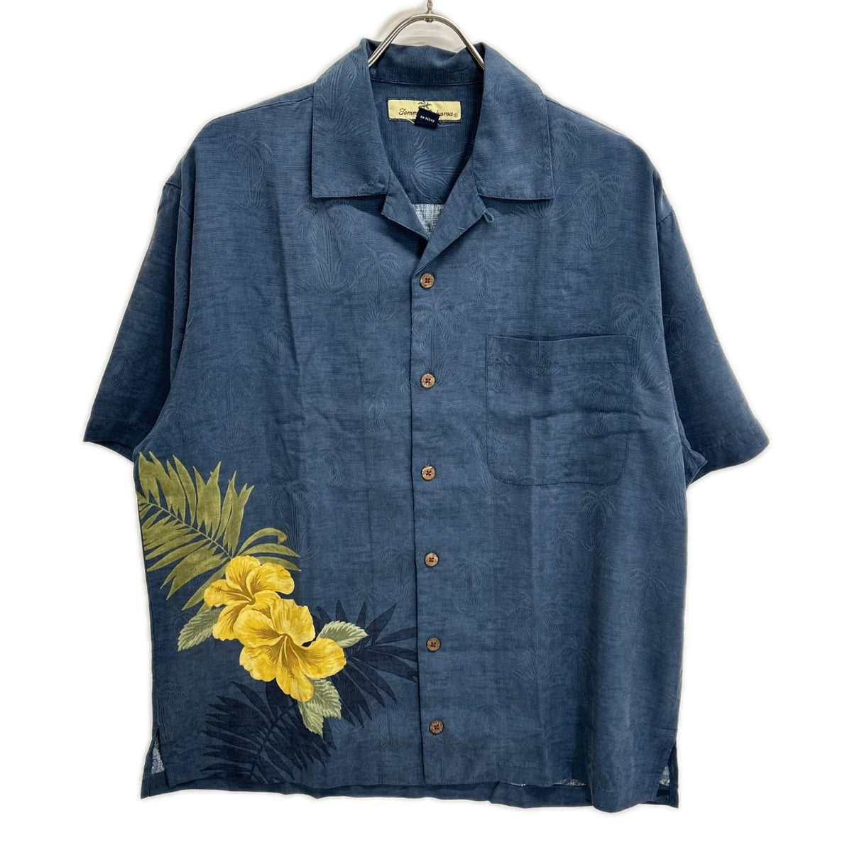 TOMMY BAHAMA トミーバハマ ネイビー ハイビスカス/ヤシの木 シルク 開襟シャツ トップス