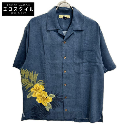 TOMMY BAHAMA トミーバハマ ネイビー ハイビスカス/ヤシの木 シルク 開襟シャツ トップス