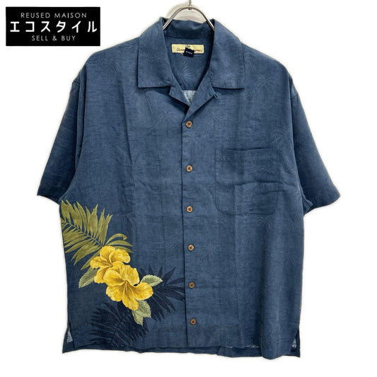 TOMMY BAHAMA トミーバハマ ネイビー ハイビスカス/ヤシの木 シルク 開襟シャツ トップス