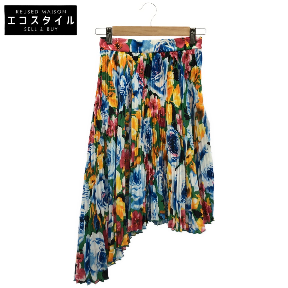 MSGM エムエスジーエム 2642MDD112P フラワープリント プリーツ アシンメトリースカート ボトムス