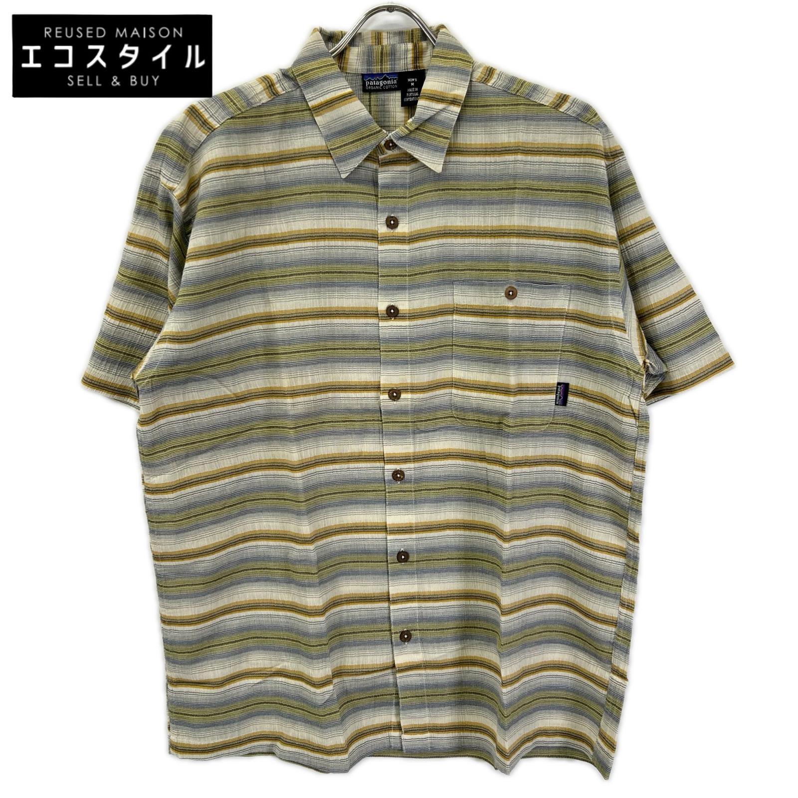 Patagonia パタゴニア 03年 52917 グリーン系 ボーダー コットン 半袖シャツ トップス