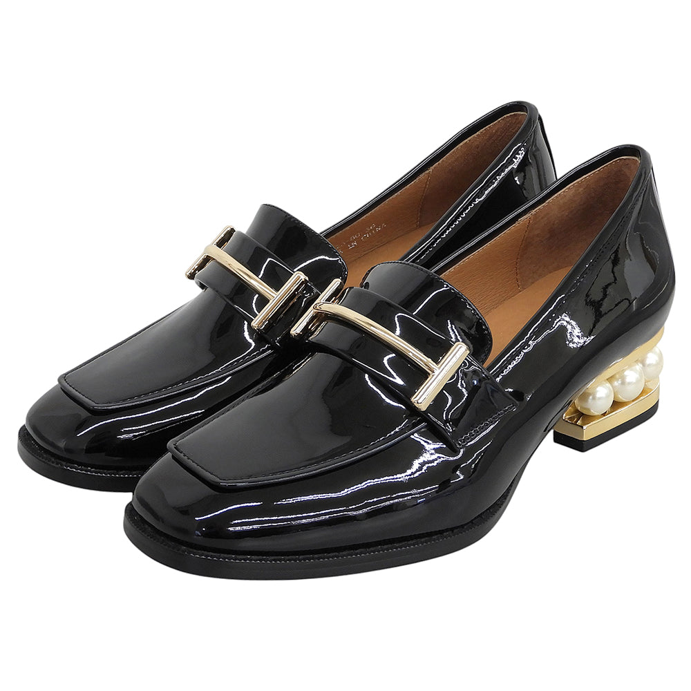 JeffreyCampbell ジェフリーキャンベル 未使用 パテント パールヒール ローファー シューズ レディース 黒 ブラック 38 FJF3841 シューズ