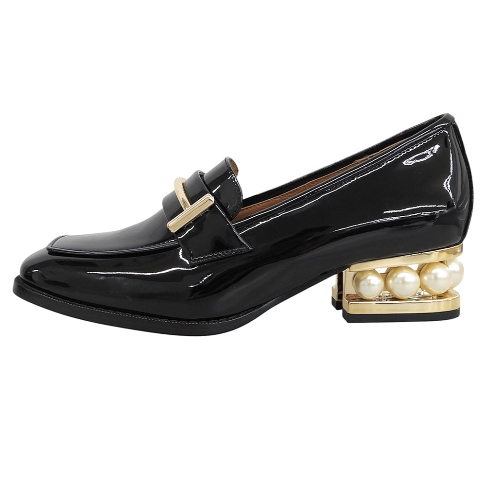 JeffreyCampbell ジェフリーキャンベル 未使用 パテント パールヒール ローファー シューズ レディース 黒 ブラック 38 FJF3841 シューズ