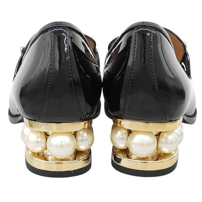 JeffreyCampbell ジェフリーキャンベル 未使用 パテント パールヒール ローファー シューズ レディース 黒 ブラック 38 FJF3841 シューズ