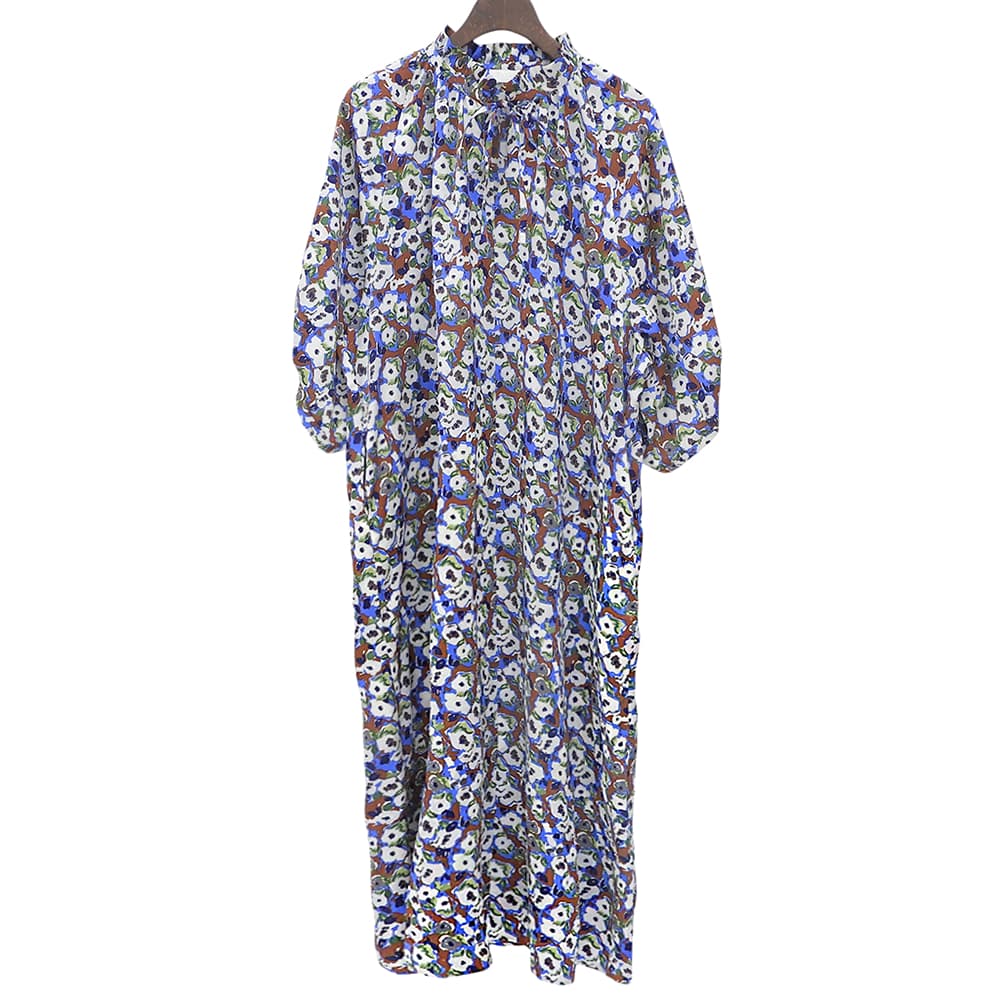 BALLSEY ボールジー ランダムプリーツ フラワープリント フレンチスリーブ ワンピース レディース マルチ 36 11-06-14-06732 ワンピース