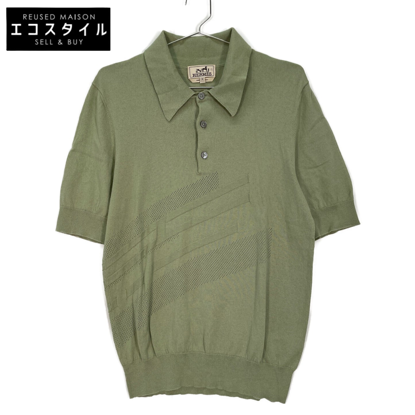 HERMES 爱马仕 21SS 绿色 棉羊毛×羊绒 短袖针织Polo衫 上衣