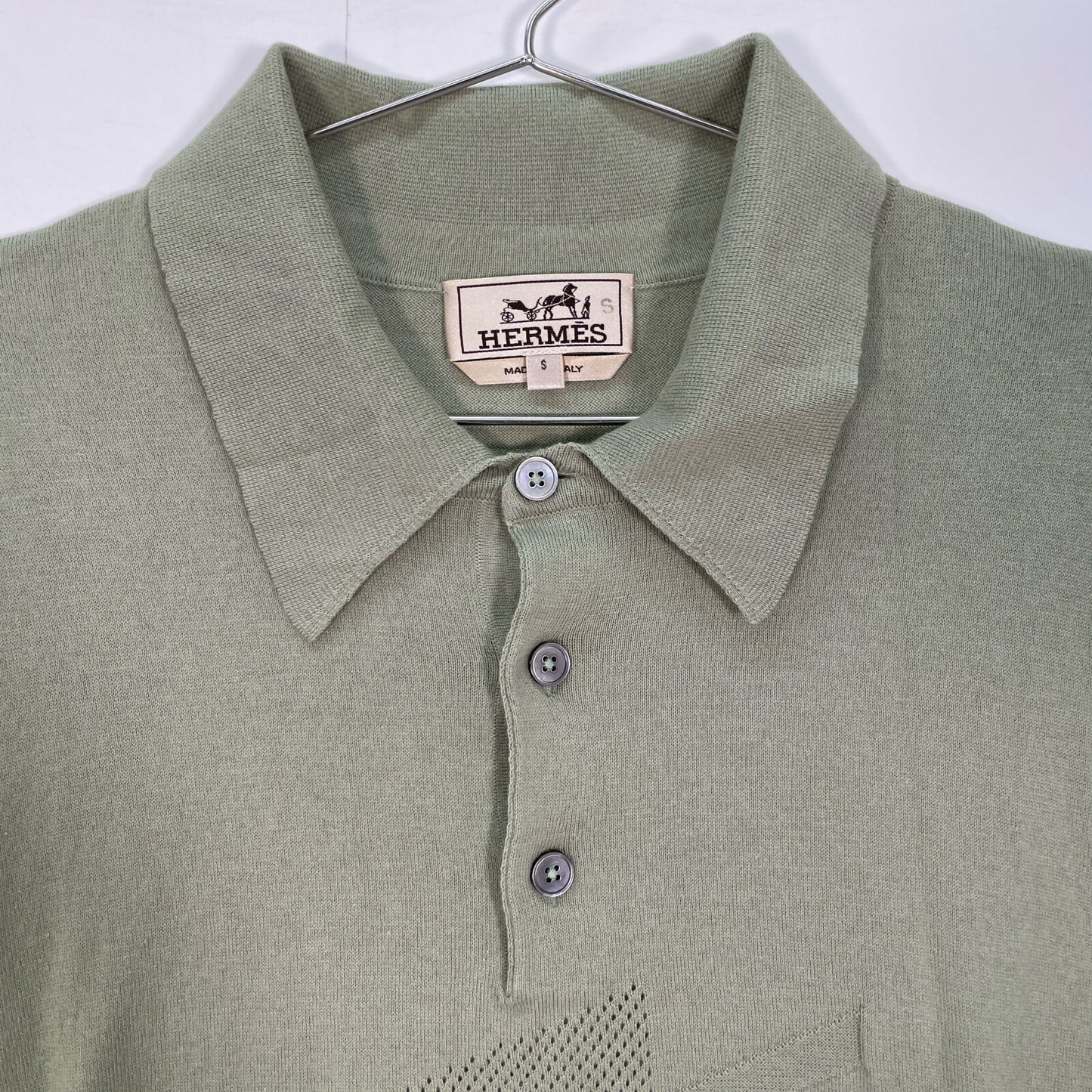 HERMES 爱马仕 21SS 绿色 棉羊毛×羊绒 短袖针织Polo衫 上衣