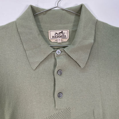 HERMES 爱马仕 21SS 绿色 棉羊毛×羊绒 短袖针织Polo衫 上衣