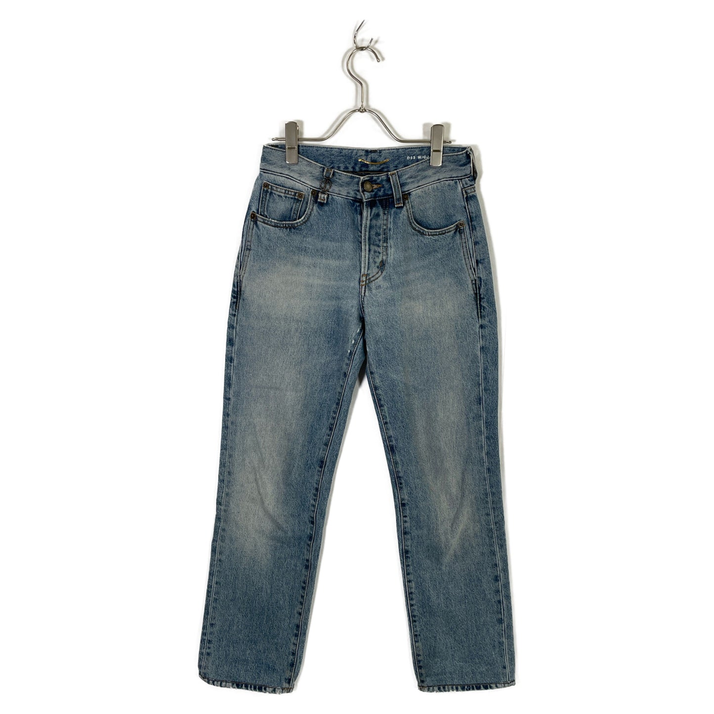 SAINT LAURENT PARIS 圣罗兰巴黎 23年款 758262 Y372Y 浅蓝色 棉 YSL标志吊饰 牛仔裤 下装