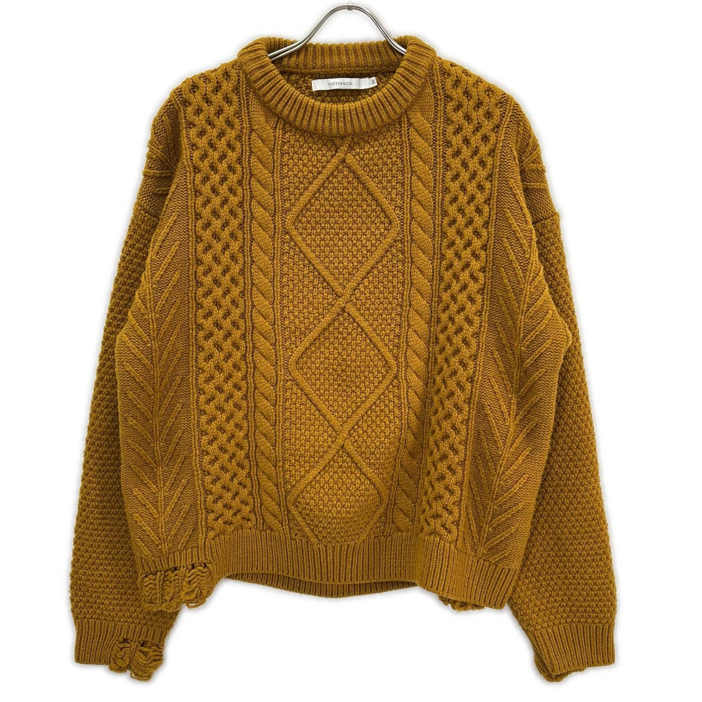 VICTIM ヴィクティム マスタード DAMAGE CABLE KNIT トップス