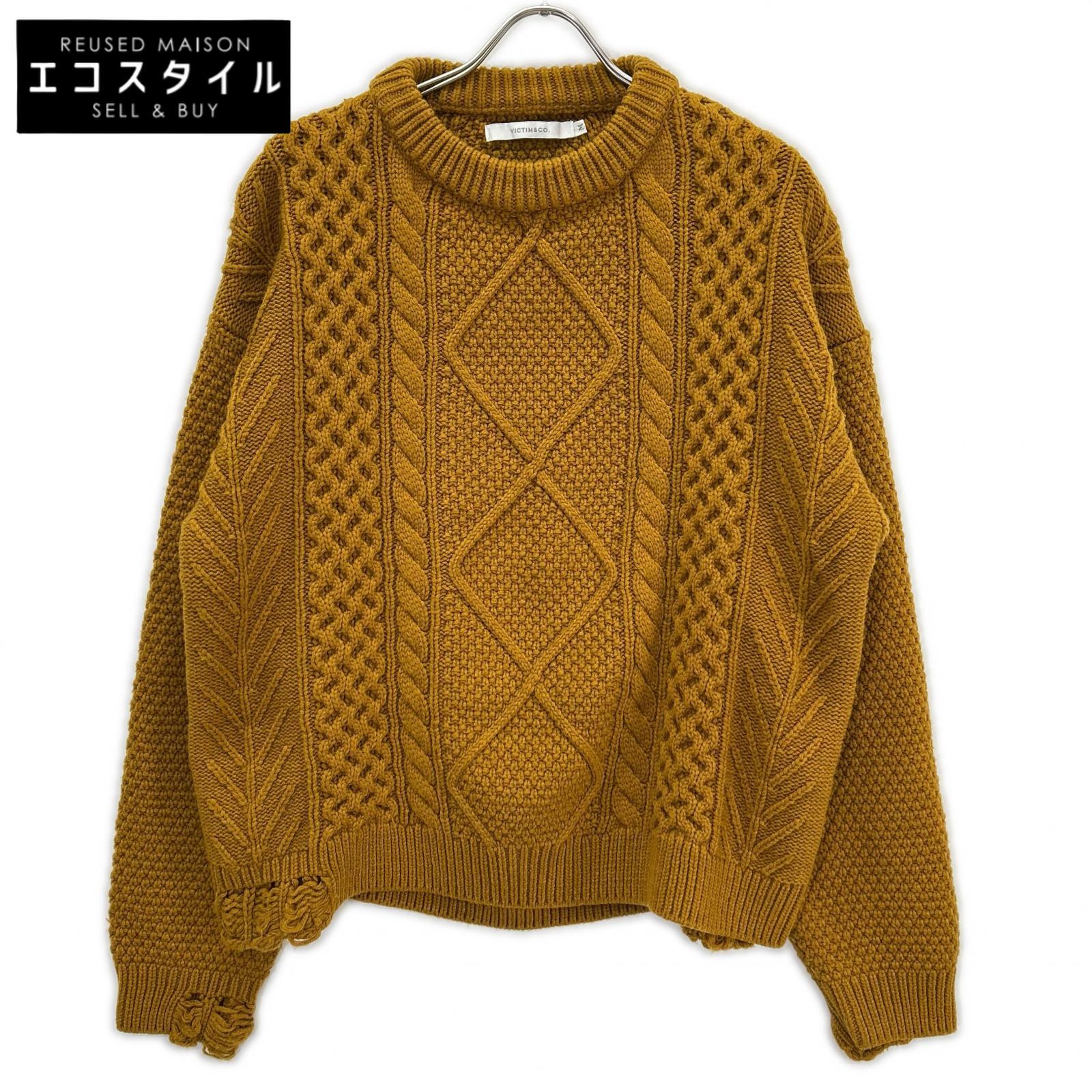 VICTIM ヴィクティム マスタード DAMAGE CABLE KNIT トップス