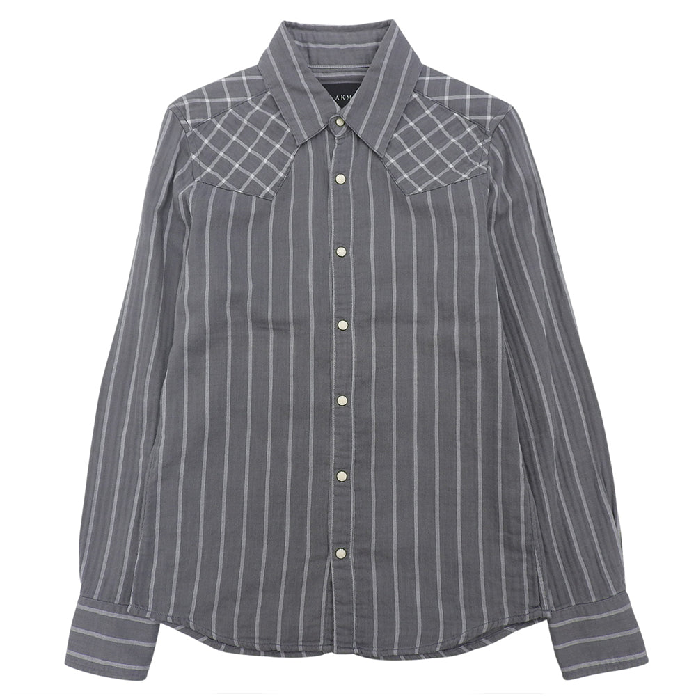 AKM Cotton Snap-Button Stripe Shirt Top Men's Grey L Top L